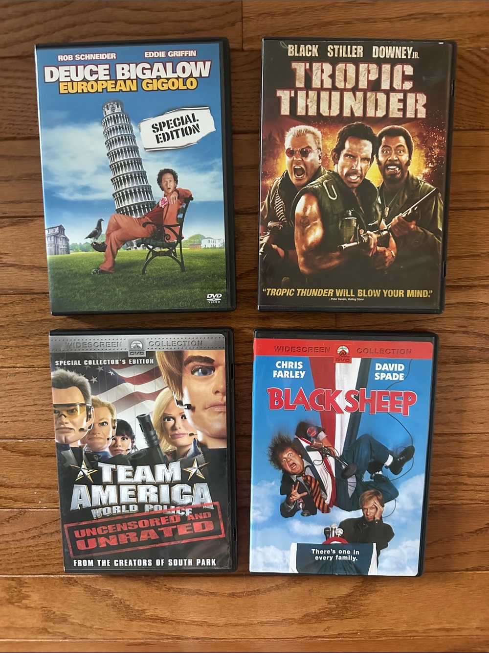 DVDs deuce bigalow european gigolo tropic thunder team america black sheep